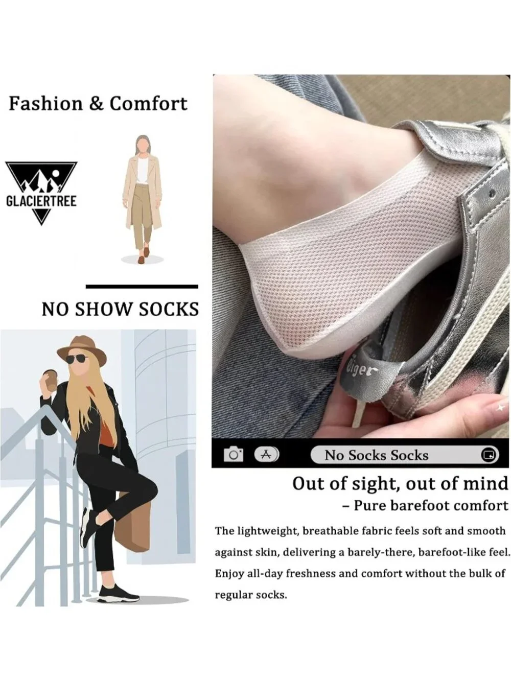 🧦Women Black White 6 Pairs No Show Socks Slip Liner Breathable Invisible Socks